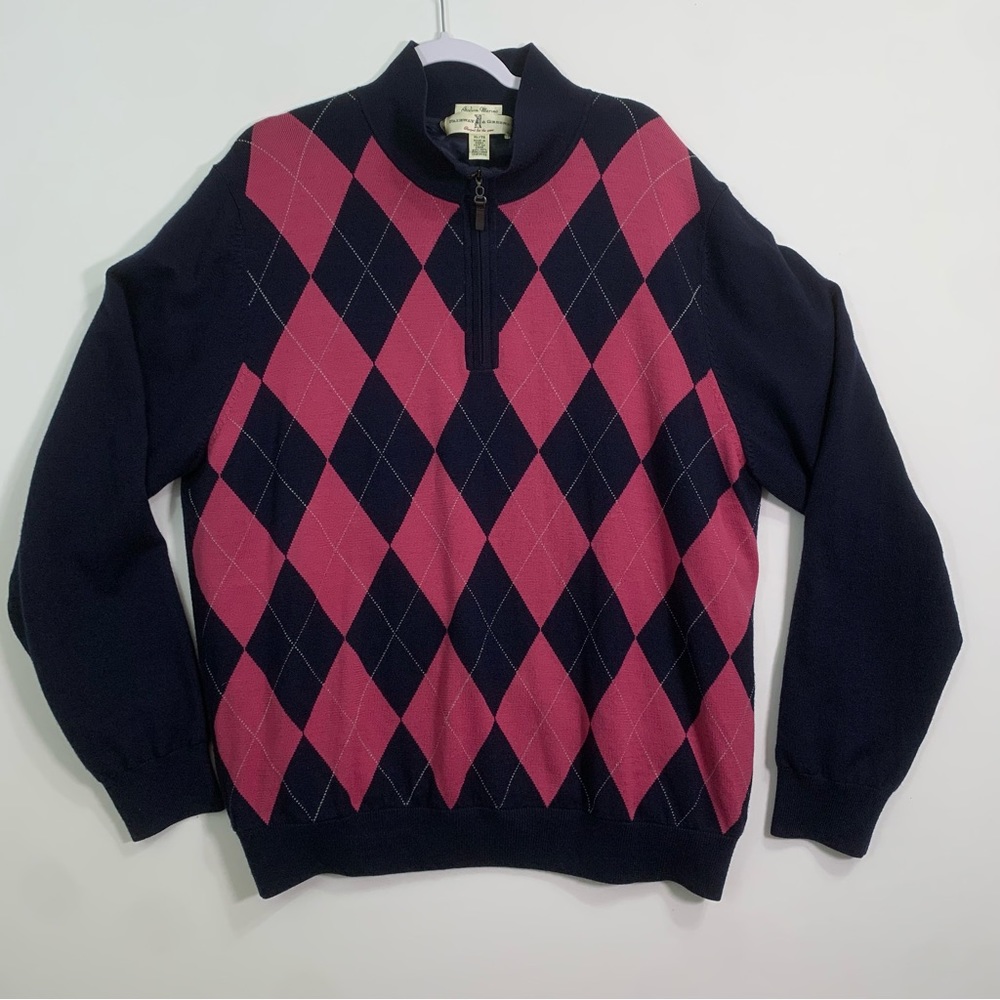 Fairway & Greene Italian Merino Wool Argyle Pattern Long Sleeve 1/4 Zip Men’s XL